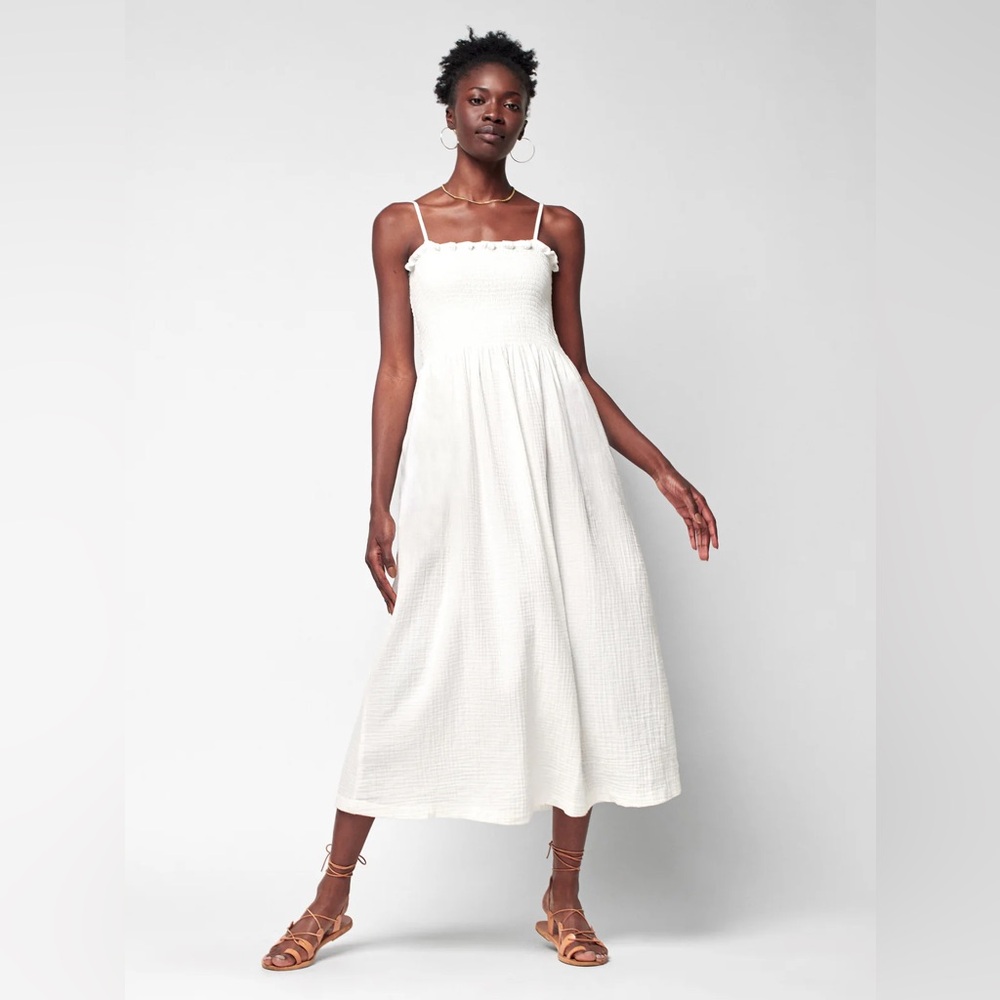 NWT Faherty Lakeview White Gauze Cotton Maxi Midi Dress Size Medium